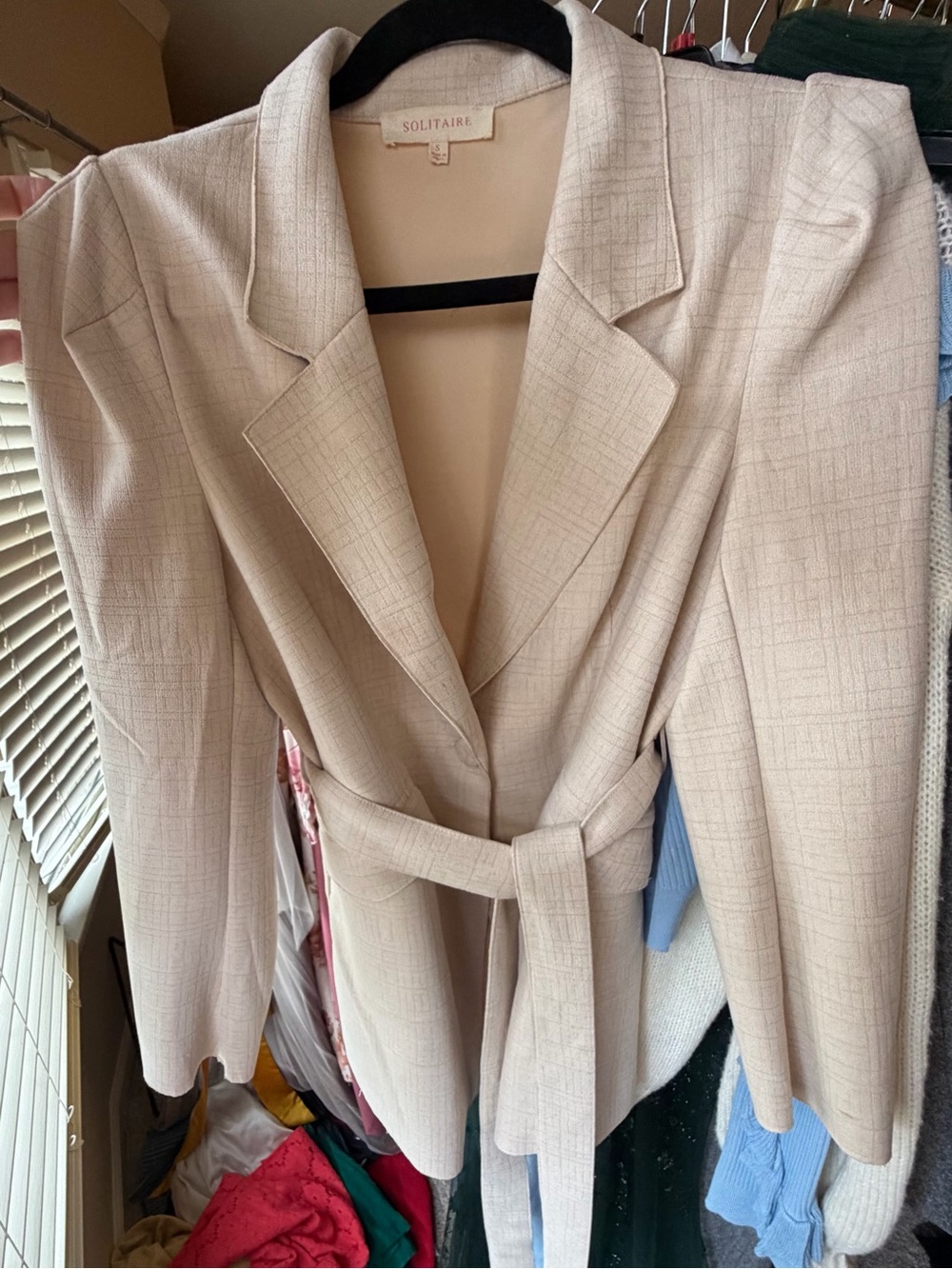 Belted Women's Blazer Jacket cream Light Beige soft material